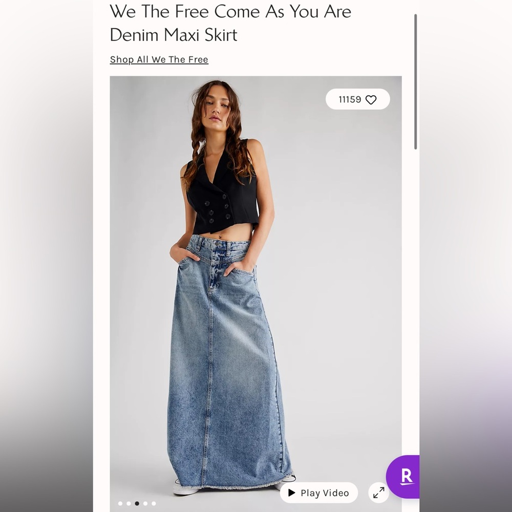 Free People Come as you are maxi skirt Denim sz 12